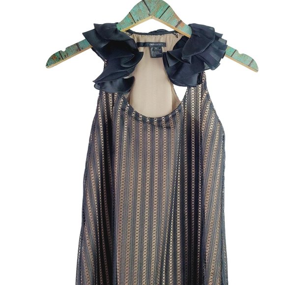 JAYGODFREY Black Over Nude Overlay Big Shoulder Sheath Dress, Sz 4 - Picture 3 of 7